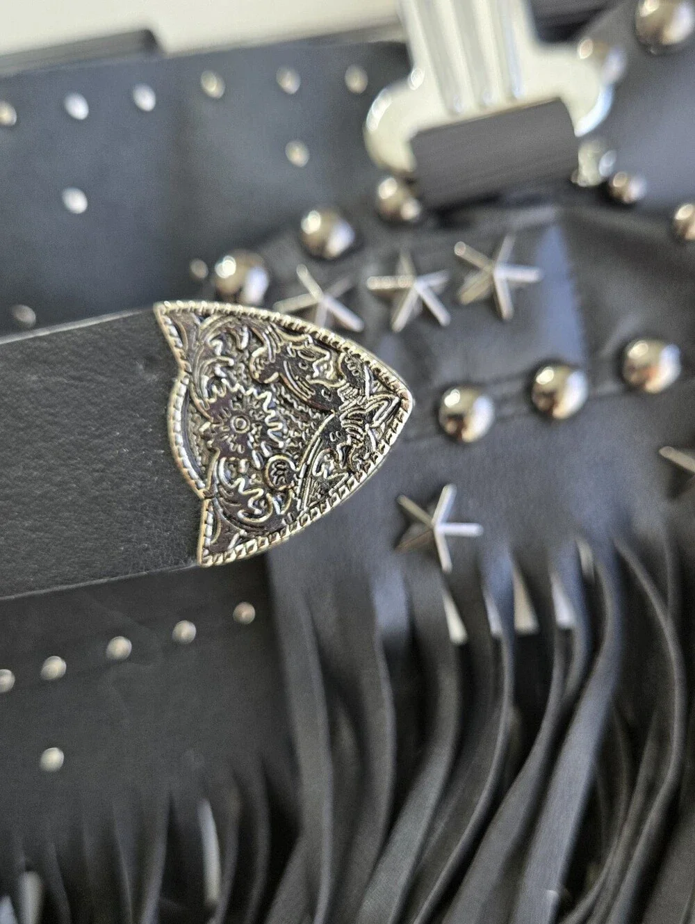Western Fringe Belt Black Studded Cowgirl Costume Accessory Goth Festival OS